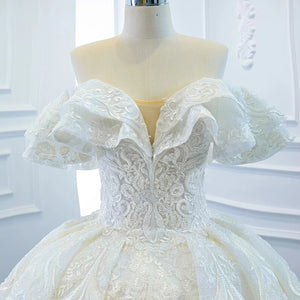 Princess Organza Off-the-Shoulder Wedding Dress with Embroidery and Empire Waist