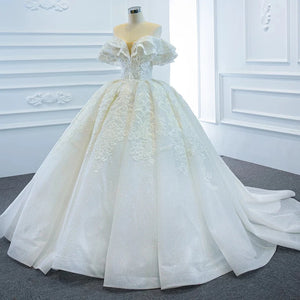 Princess Organza Off-the-Shoulder Wedding Dress with Embroidery and Empire Waist