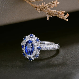 September Birthstone Sapphire Ring 18Kt White Gold with Genuine Diamonds for Women