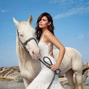 V-neck Mermaid Wedding Dress with Spaghetti Straps, Cut-out Back, and Ivory Tulle