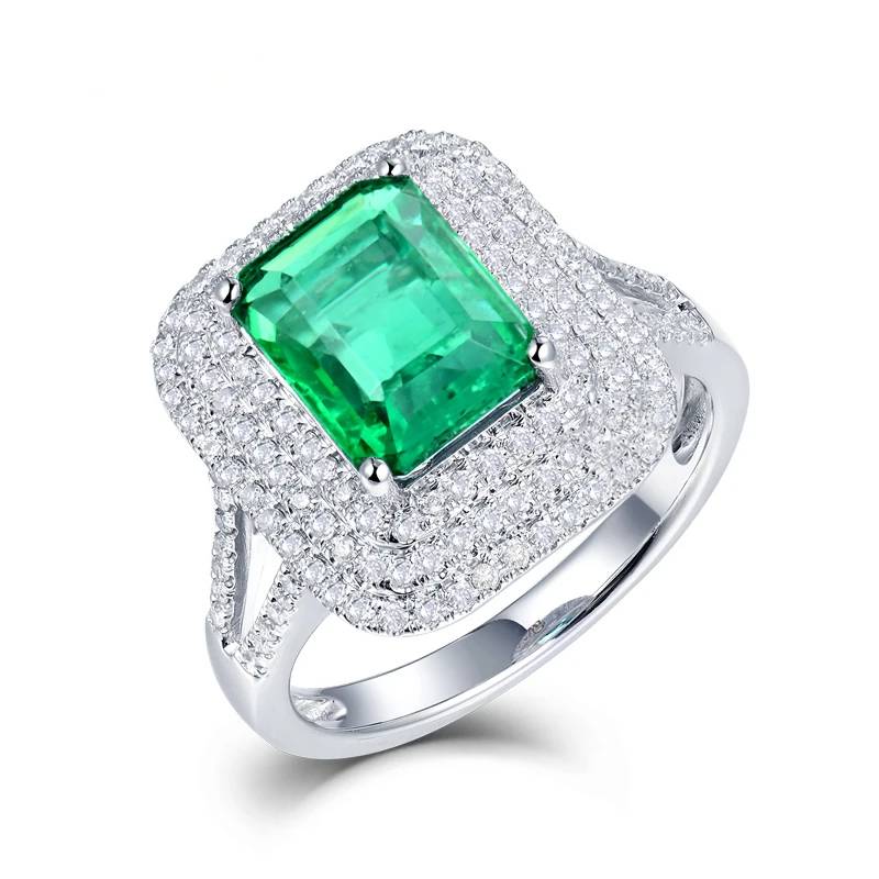 18Kt White Gold Emerald Diamond Wedding Ring Natural Gemstone Jewelry