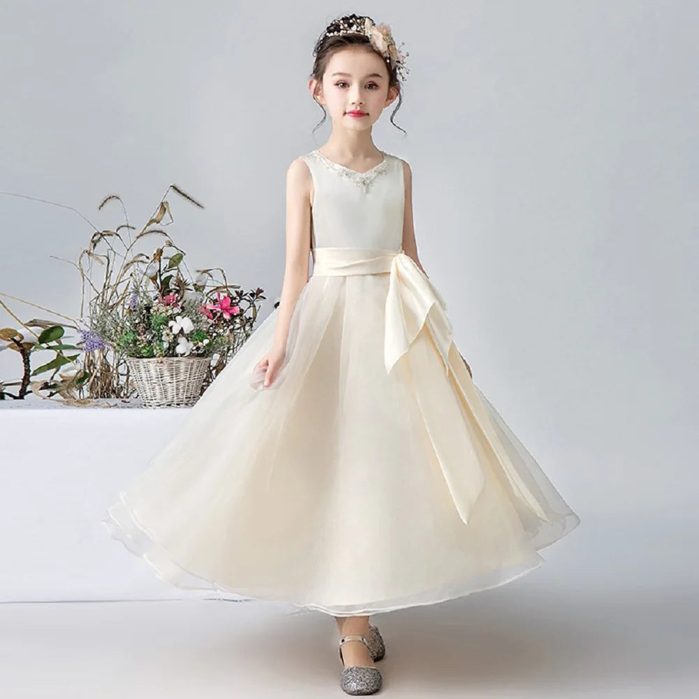 Satin Flower Girl Dress with Cap Sleeves - Ideal for Weddings and Parties