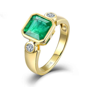 Green Emerald 14Kt Gold Diamond Ring for Women Party Jewelry