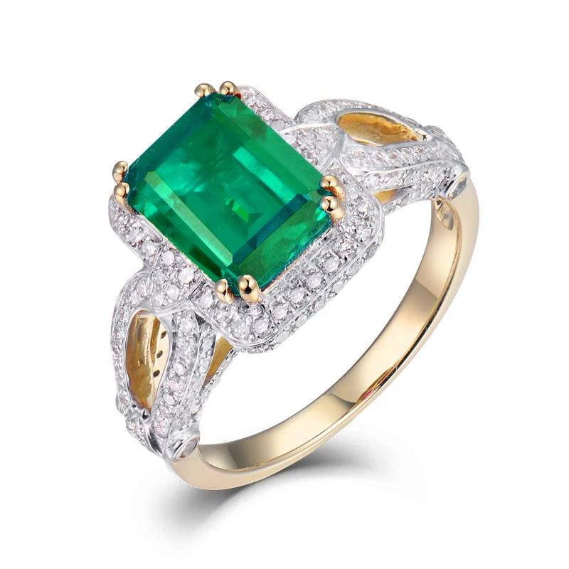 Women’s 6x8mm Emerald Ring in 14Kt Yellow Gold with Diamonds