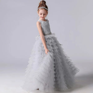 Long Girls Formal Princess Gowns 2024 Tiered Flower Girl Dress Junior Bridesmaid Dress