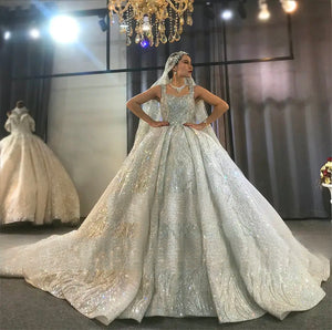 Customized Dubai Luxury Heavy Beaded Sparkling Wedding Dress Real Work Bridal Gown