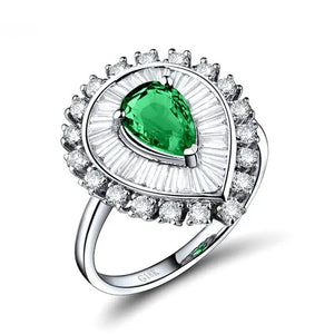 Pear Emerald Ring 5x7mm 18K White Gold with Diamonds for Women