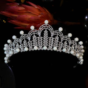 Luxury Pearl Tiaras Bridal Crowns CZ Head Jewelry Wedding Hair Accessories