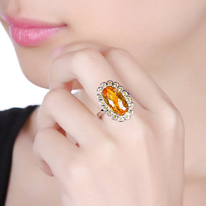 Citrine Ring in 14K White Gold with Yellow Sapphires for Women Anniversary Party Gifts