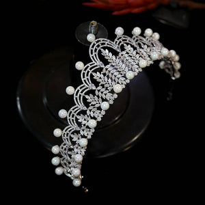 Luxury Pearl Tiaras Bridal Crowns CZ Head Jewelry Wedding Hair Accessories