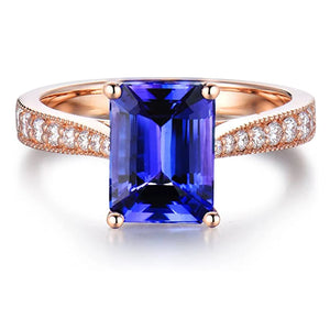 Natural Tanzanite Ring 14Kt Rose Gold Diamond Band for Women