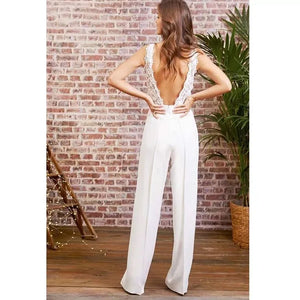 Boho Beach Jumpsuit Wedding Dress Sleeveless Lace Open Back Ivory Custom