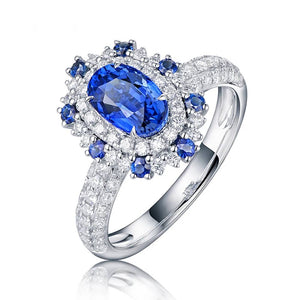 September Birthstone Sapphire Ring 18Kt White Gold with Genuine Diamonds for Women