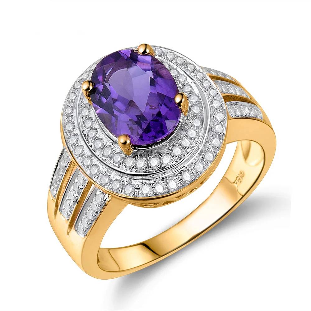 14K Yellow Gold Oval Amethyst & Diamond Ring – Gift for Anniversary