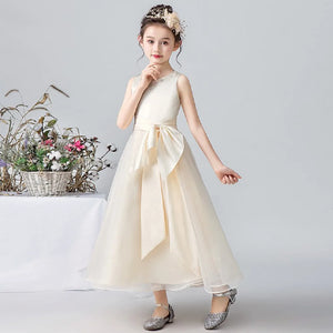 Satin Flower Girl Dress Wedding Birthday Party Gown Cap Sleeve Princess Pageant Gowns