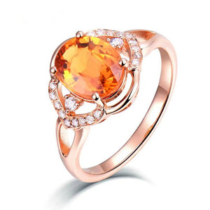 Natural Yellow Sapphire 14Kt Rose Gold Ring with Genuine Diamonds for Women