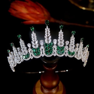 ASNORA High Quality Blue Tiara Full Cubic Zirconia Princess Queen Crown For Dress Wedding Bridal Tiara Green Crown