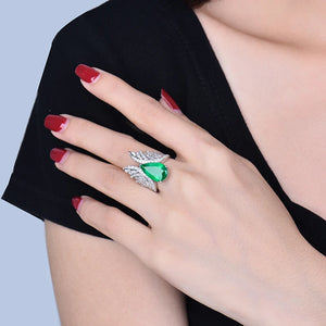 Angel Wings 18Kt White Gold Emerald & Diamond Ring for Women