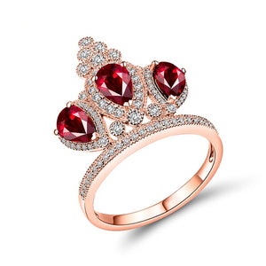 Red Ruby Crown Ring 18Kt Rose Gold Natural Gemstone Jewelry Gift