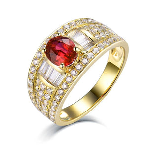 Ruby Ring 18Kt Yellow Gold Genuine Diamonds Natural Ruby Women's Gift