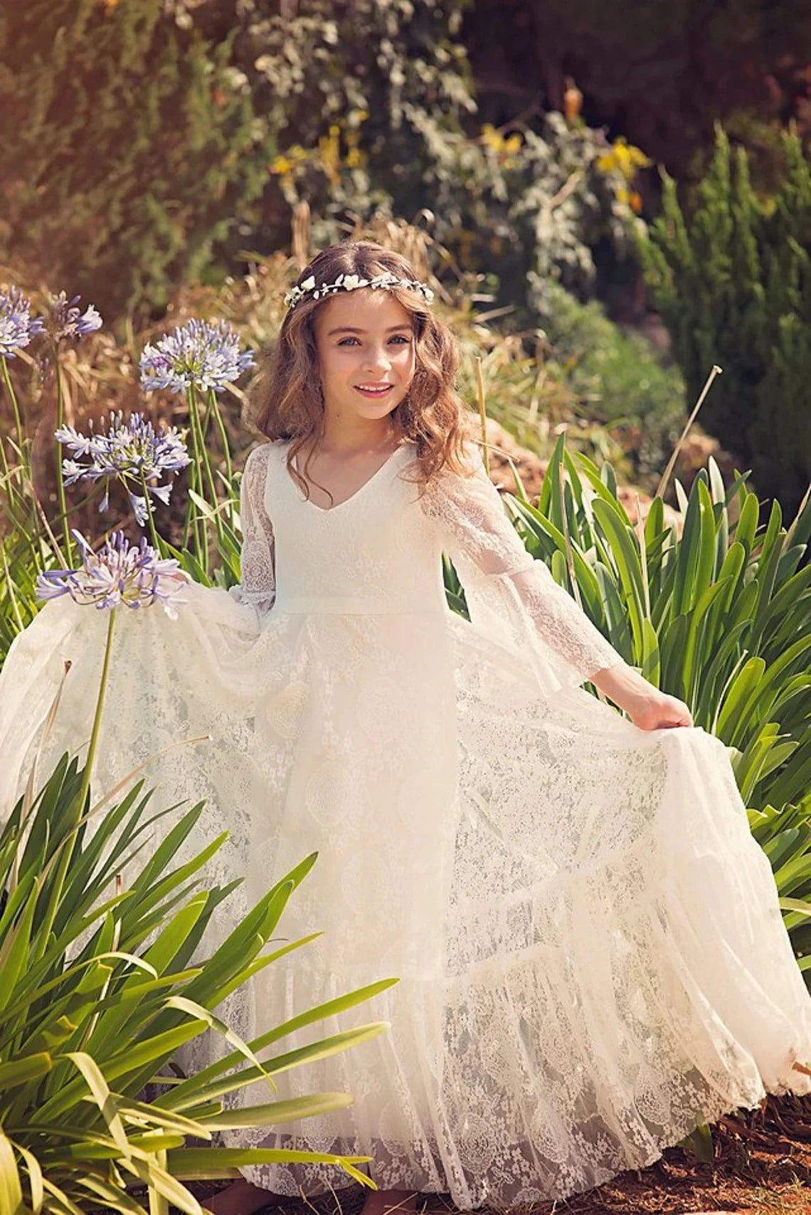 Store Lace girl dress, boho flower girl dress, lace flower girl dress, boho wedding dress ,girl princess dress