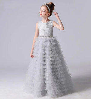 Long Girls Formal Princess Gowns 2024 Tiered Flower Girl Dress Junior Bridesmaid Dress