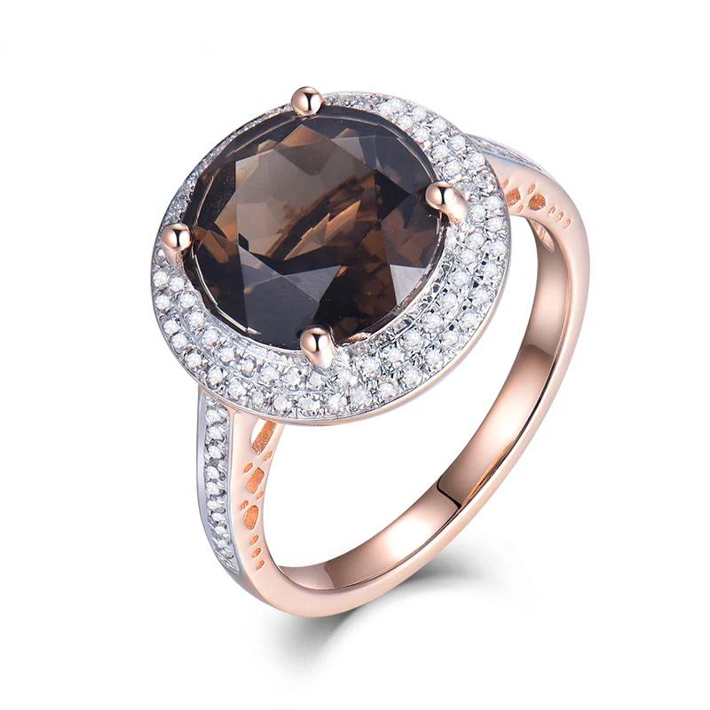 4Ct Smoke Topaz 14kt Rose Gold Diamond Engagement Ring 10x10mm