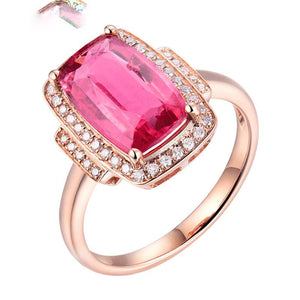 18K Rose Gold Pink Tourmaline Diamond Ring – Engagement, Wedding, Mother’s Gift