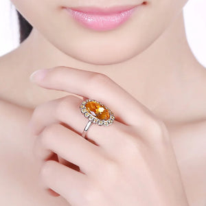 Citrine Ring in 14K White Gold with Yellow Sapphires for Women Anniversary Party Gifts