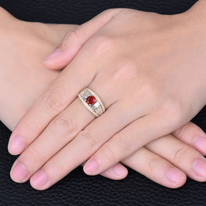 Ruby Ring 18Kt Yellow Gold Genuine Diamonds Natural Ruby Women's Gift