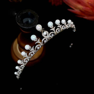 High Quality Pearl Crown CZ Tiara Bridal Hairband Wedding Hair Accessories