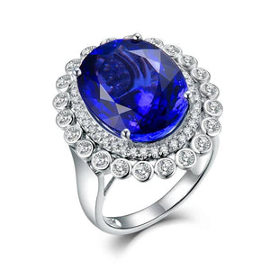 18Kt White Gold Tanzanite & Diamond Ring Pendant Dual Use Jewelry