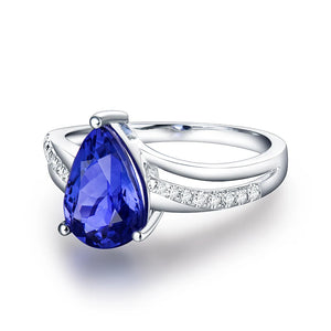 Natural Tanzanite Pear-Cut Ring 18Kt White Gold Wedding Jewelry for Women