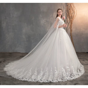 Long Cap Lace Wedding Gown With Long Train Embroidery Princess Plus Size Bridal Dress