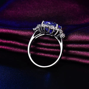 100% Natural Blue Tanzanite Oval Cut 18Kt White Gold Ring with Diamonds