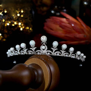 High Quality Pearl Crown CZ Tiara Bridal Hairband Wedding Hair Accessories