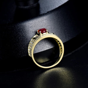 Ruby Ring 18Kt Yellow Gold Genuine Diamonds Natural Ruby Women's Gift