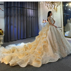 Customized New design ruffles skirt long train wedding dresses bridal dress