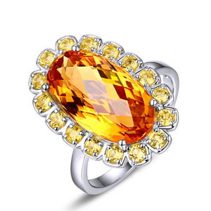 Citrine Ring in 14K White Gold with Yellow Sapphires for Women Anniversary Party Gifts