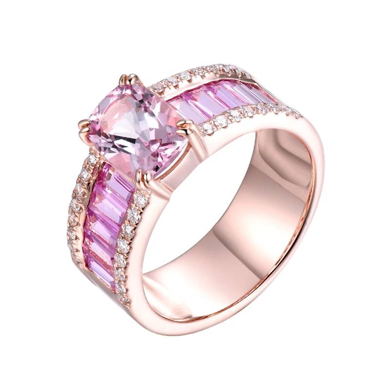 Natural Morganite Pink Sapphire 14Kt Rose Gold Ring for Women