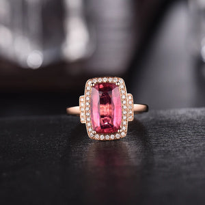 18K Rose Gold Pink Tourmaline Diamond Ring – Engagement, Wedding, Mother’s Gift