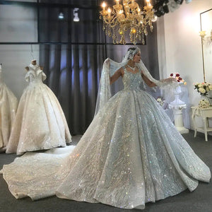 Customized Dubai Luxury Heavy Beaded Sparkling Wedding Dress Real Work Bridal Gown