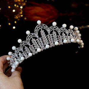 Luxury Pearl Tiaras Bridal Crowns CZ Head Jewelry Wedding Hair Accessories