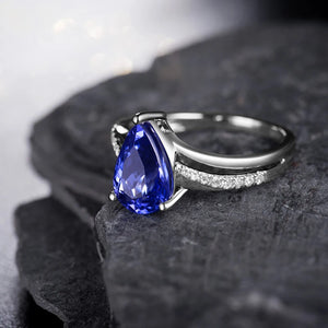 Natural Tanzanite Pear-Cut Ring 18Kt White Gold Wedding Jewelry for Women