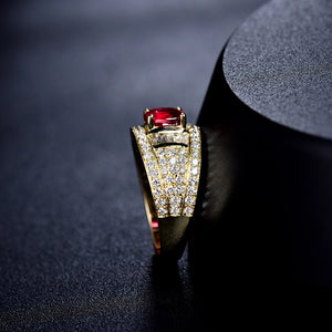 Ruby Ring 18Kt Yellow Gold Genuine Diamonds Natural Ruby Women's Gift