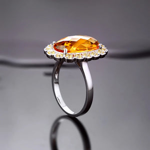 Citrine Ring in 14K White Gold with Yellow Sapphires for Women Anniversary Party Gifts