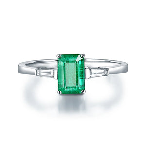 Emerald 14Kt White Gold Baguette Diamond Wedding Ring Fine Jewelry for Women