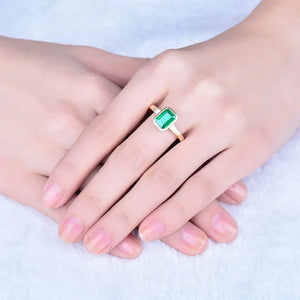 14Kt Yellow Gold Natural Emerald Promise Ring Fine Jewelry for Women Christmas Gift