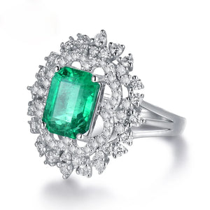 Luxury 18K White Gold Emerald & Diamond Ring for Women