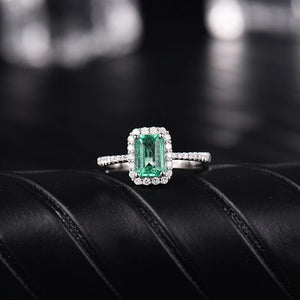 18KT White Gold Emerald & Diamond Engagement Ring for Women